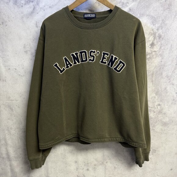 Vintage Land's End Sweatshirt Mens L Green Crew Neck Embroidered 24.5x23.5 - Picture 1 of 12